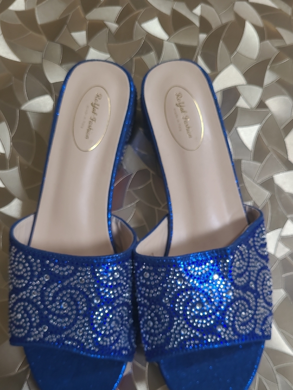 New Royal Blue Embellished Slide Sandals by